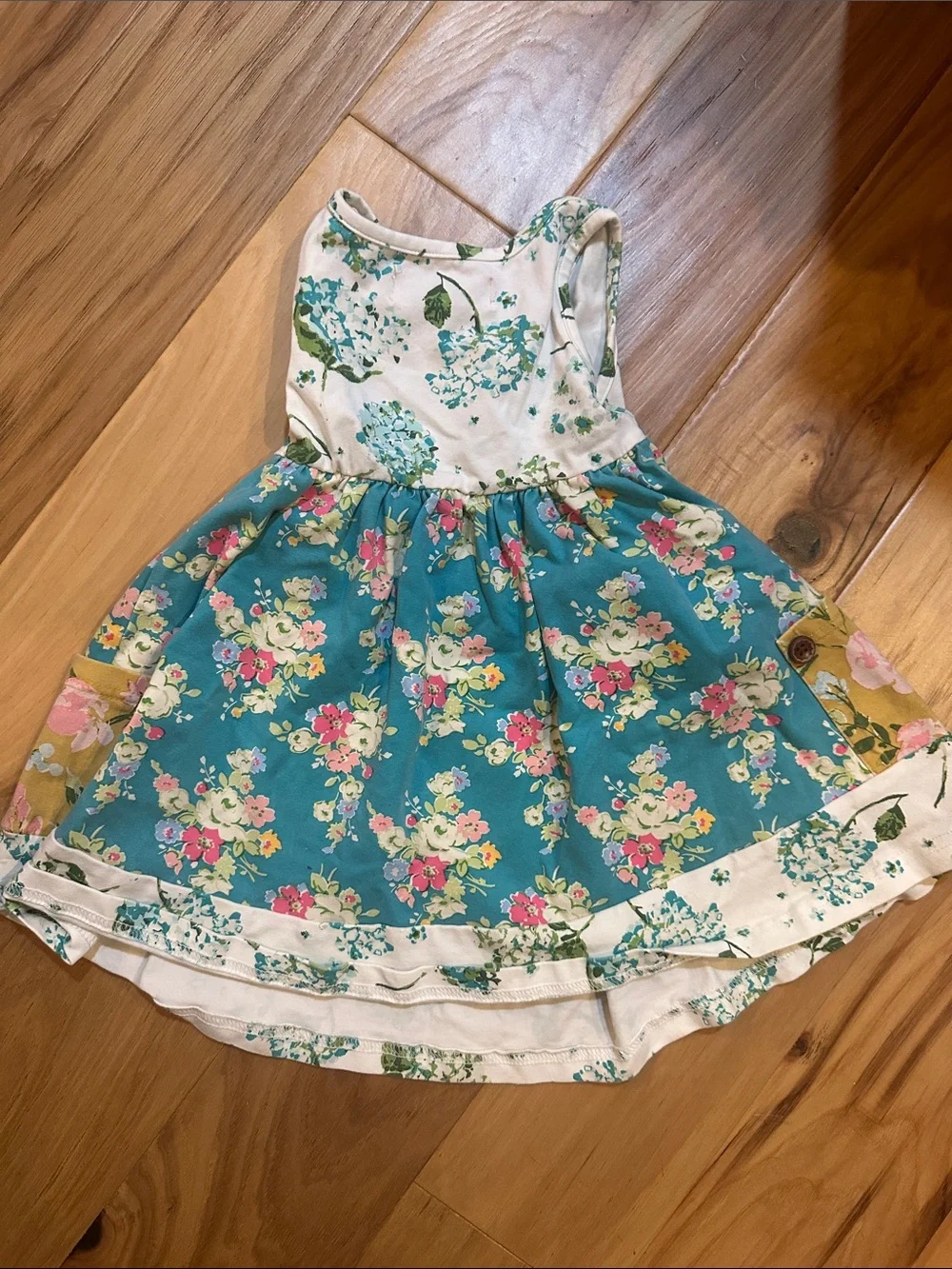 SweetHoney Teal, Cream, Pink Floral Button-Front Girls' Dress